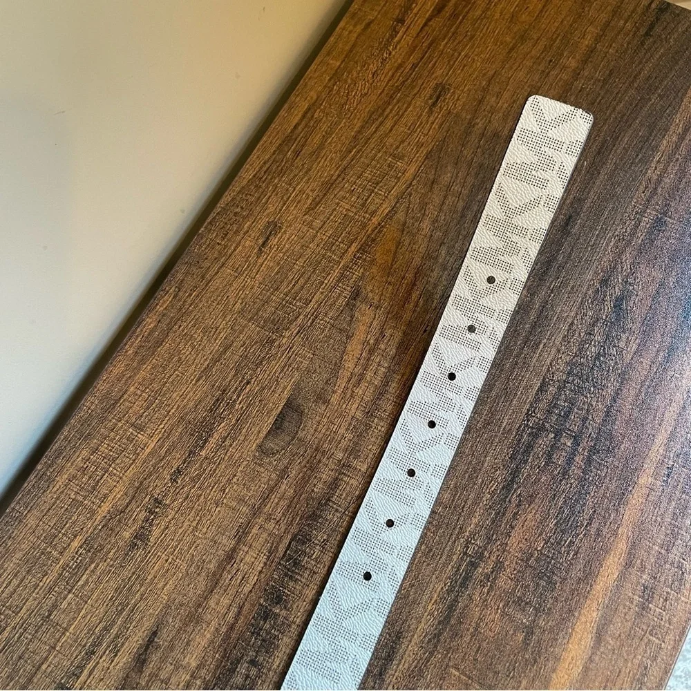 Michael Kors White and Brown Gold Logo Belt Reversible